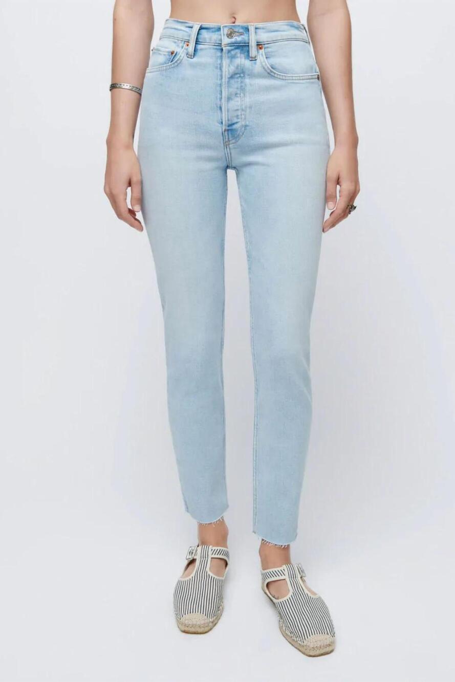 NEW RE/DONE comfort stretch 90's high rise ankle crop jean in calm waters